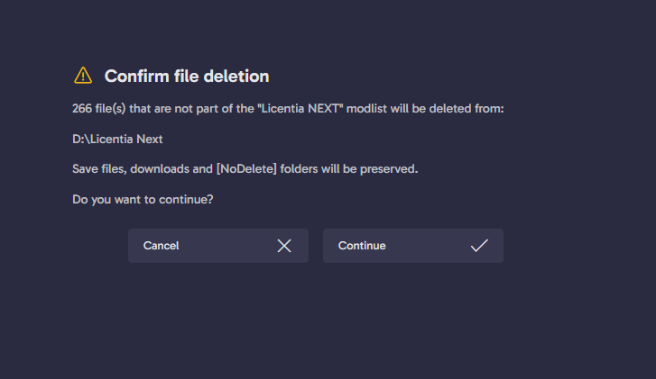 Installation file delete confirmation over an existing install